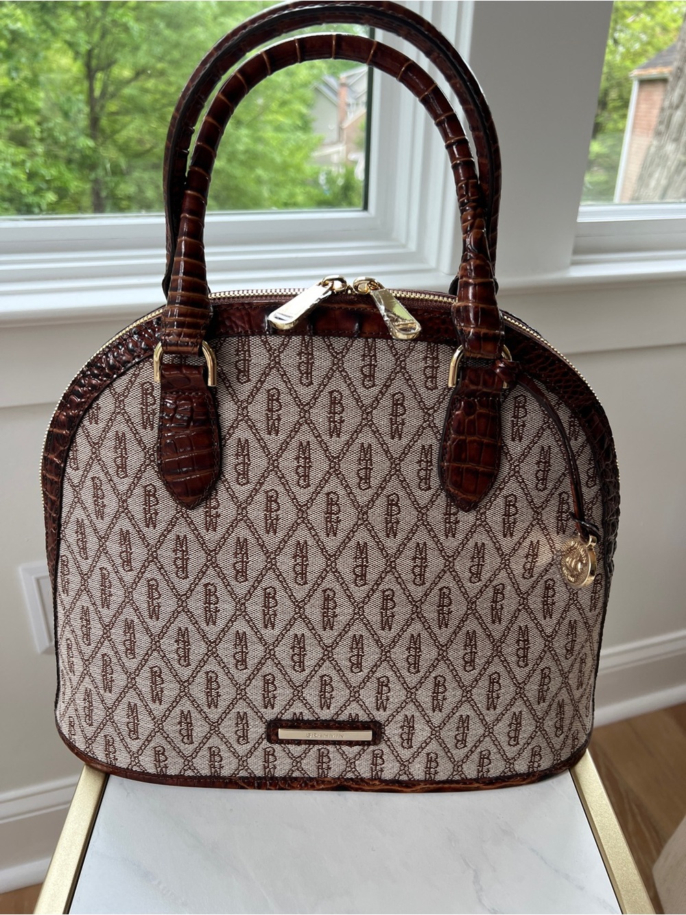 NWT Brahmin Brown Signature Logo Satchel Georgina
